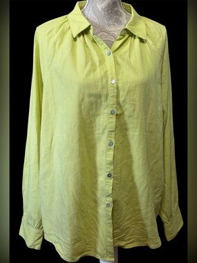 Laura Ashley woman Light Lime Button-Up L/S Shirt Linen/Rayon size XL NWT
